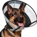 Soft Dog Cone Collar for Large Dogs, Mesh Windows Transparent E Collar for Dog, Anti-Bite Lick Wound Healing After Surgery Neuter Safety Practical Comfy Plastic Cone Black XL