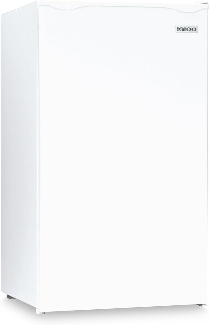 Igloo 3.2 Cu.Ft. Single Door Compact Refrigerator with Freezer, Slide Out Glass Shelf, Perfect for Homes, Offices, Dorms, White
