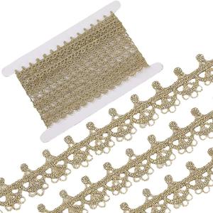 GORGECRAFT 5 Yards Gold Venice Lace Trim Ribbon 18mm Wide Metallic Crochet Embroidery Scallop Edging Trimming Fabric Vintage Arch Flower Decoration Sewing for Bridal Wedding Clothing DIY Crafting