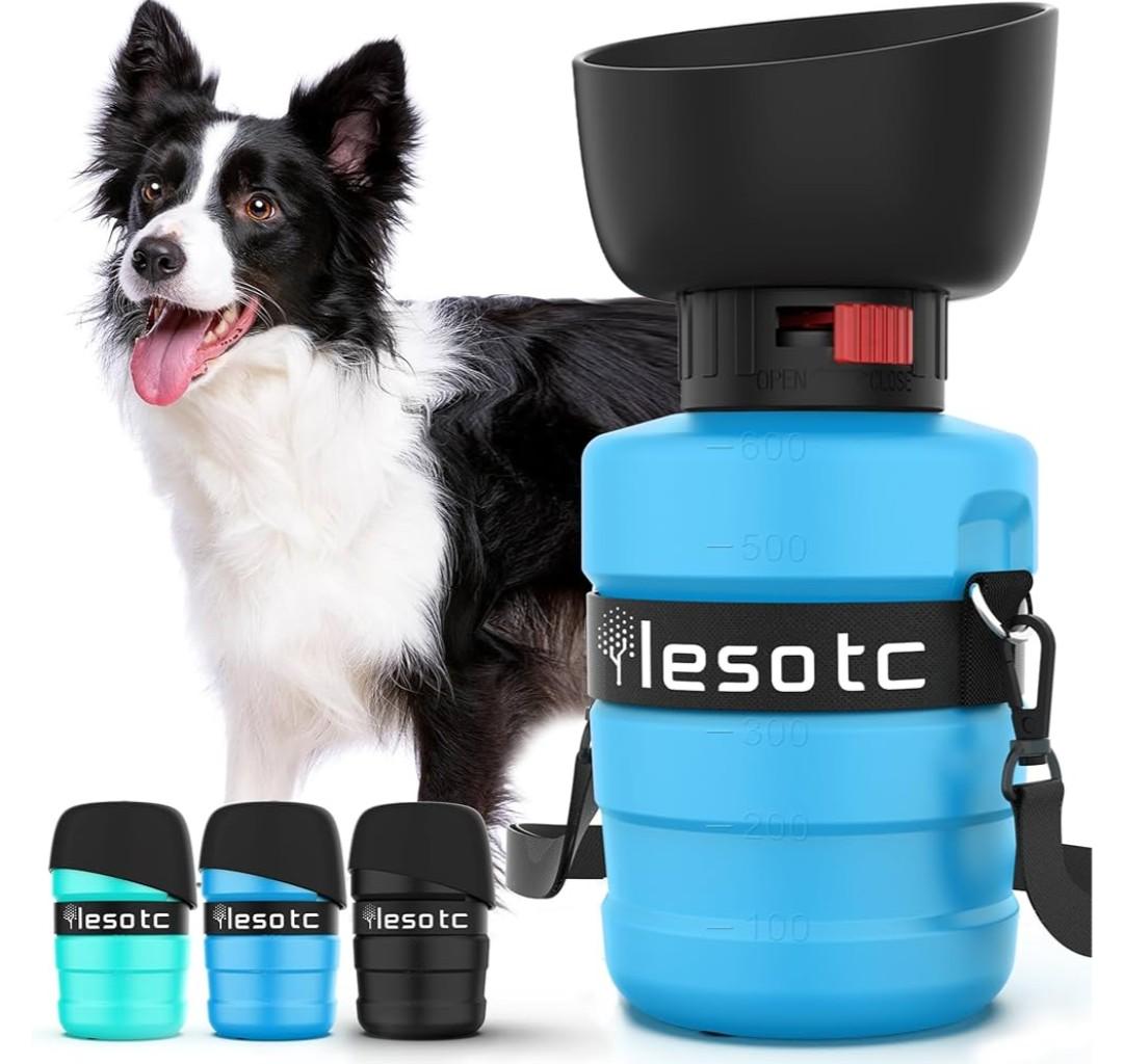 Lesotc Dog Water Bottle, Portable Water Dispenser with Bowl, Leak Proof Pet Travel Squeeze Bottle, Puppy Essentials Dog Stuff Accessories for Outdoor Walking, Hiking, Camping, Blue