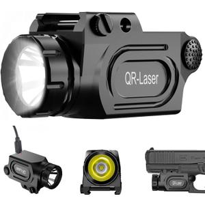 QR-Laser 1200 Lumens Tactical Weapon Mount Light for Handgun with Picatinny Rail, Premium LED Flashlight Type-C Rechargeable with Strobe Function for Pistol Handgun Glock Rifles
