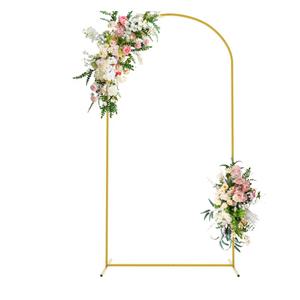 Queension Arch Backdrop Stand 6FT, 2.6x6 FT Metal Wedding Arch Stand with Base for Ceremony, Balloon Arched Backdrop Frame for Birthday Party Baby Shower Celebration Decorations, Gold