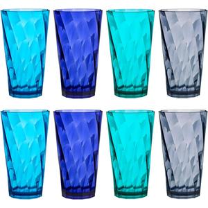 US Acrylic Optix Plastic Reusable Drinking Glasses (Set of 8) 20oz Water Cups in Coastal Colors | BPA-Free Tumblers, Made in USA | Top-Rack Dishwasher Safe
