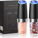 FORLIM Gravity Electric Salt and Pepper Grinder Set, Automatic Pepper Grinder Shakers Mill, Upgraded Batteries Powered Adjustable Coarseness with LED, One Hand Operation Perfect for Kitchen(Black)