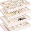 Jenseits 4 Jewelry Organizer Drawer Insert, Stackable Velvet Jewelry Tray Organizer Display Case Storage Containers, Earring Holder Necklace Watch Bracelet Accessary Ring Trays, Gift For Women (Beige)