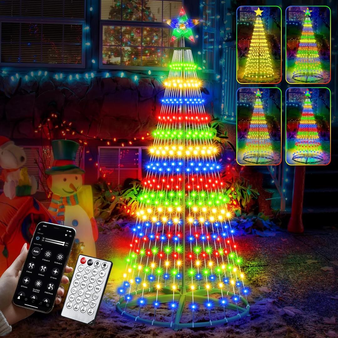 30+ Modes Smart Prelit Christmas Cone Tree with Lights - 6ft 296 LED App Control Color Changing Light Show Trees with Remote Timer Music Sync for Indoor Outdoor Yard (Green Body)
