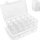 Umirokin 2 Pack 15 Grids Clear Plastic Organizer Box with Adjustable Dividers, Craft Storage Containers for Jewelry, Beads, Screws, Tackle Box, Washi Tapes, Small Parts Organizer for Arts and Crafts