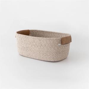 Small Cotton Woven Basket with PU Leather Handle, Baby Kids Clothes Toys Candy Gifts Cotton Rope Organizer, Living Room Basket Bathroom Shower Storage Laundry Basket, Dog Cat Bed, Fall Basket, Coffee