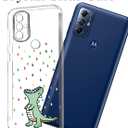 Unov Case for Moto g Play 2023/g Power 2022/g Pure 2021, Crystal Clear with [Anti-Slip Embossed Pattern], Shockproof Slim Protective [Anti-Yellowing TPU] Back Cover, Rainbow Dinosaur
