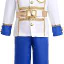 AWIBMK Boys Prince Charming Costume - Kids Medieval Royal King Outfit for Halloween Cosplay Dress Up (10-12 Years)