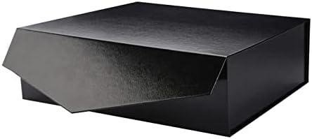 PACKHOME Large Gift Box with Lid 13.5x9x4.1 Inches, Sturdy Collapsible Gift Box with Magnetic Closure (Glossy Black, Grass Texture)