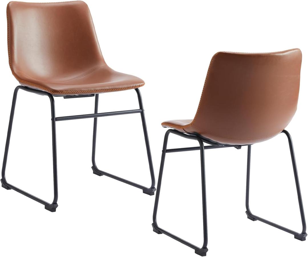 DUMOS 18 Inch Counter Height Bar Stools Set of 2, Modern Faux Leather High Barstools with Back and Metal Leg, Bar Chairs for Kitchen lsland, Brown