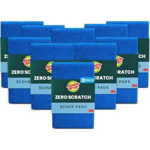 Scotch-Brite Zero Scratch Scouring Pad, Effective + Gentle Dish Scrubber for Household Cleaning, 20 Scrub Pads for Dishes, Nonstick Pots and Pans, Glass, Tubs, Showers, Reusable & Durable