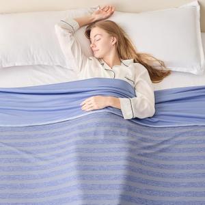 EMME Cooling Blanket Queen Size, Bed Summer Blanket for Hot Sleepers, Thin Lightweight Throw Blanket for Couch, Double Sided Keep Body Cool, Blue Cold Blankets for Sleeping (Queen(90"x 90"))