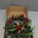 Christmas Candle Rings Wreath Artificial Norfolk Pine Garland with Red Berries Snowy Pinecone Candle Ring Holder Cabinets Garland Ornament for Xmas Winter Holiday Home Centerpieces Decoration (Green)
