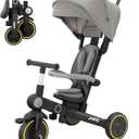 JMMD Baby Tricycle, 7-in-1 Multifunctional Kids Trike with Adjustable Parent Handle, Safety Harness & Wheel Brakes, Removable Canopy, Stroll Trike for Boys & Girls Ages 18 Months-5 Years, Black