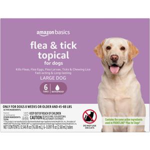 Amazon Brand - Solimo for Dogs Large Dog (45-88 pounds) Flea and Tick Treatment, 6 Doses