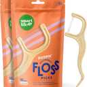 SmartLifeco Eco-Friendly Dual-Thread Dental Floss Picks (100ct) - Flossers Made with Straw Wheat Blend, Superior Anti-Shred for Tight Gaps, Tooth Pick Stick for Adults, Soft on Gum & Teeth, Unflavored