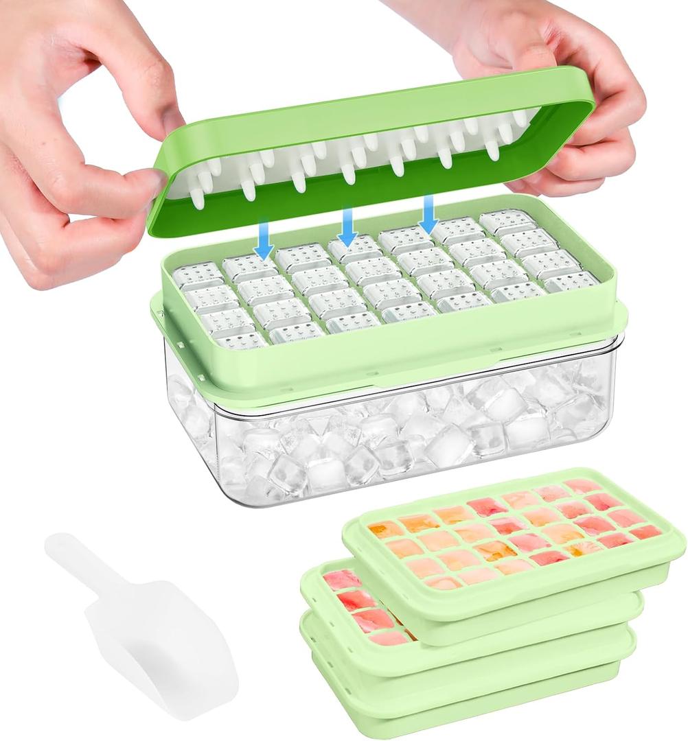 PHINOX Ice Cube Tray with Lid and Bin, 3 Pack Plastic Ice Cube Tray Molds, 84 pcs Ice Trays for freezer, Chilling Drinks, Whiskey & Cocktails, with Ice Container and Ice Scoop, BPA-Free