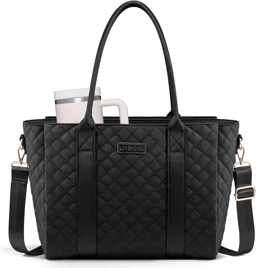 LOVEVOOK Teacher Tote Bag for Women, Quilted Work Tote Nurse Laptop Bag, Large Computer Shoulder Bags with Zipper for Travel (15.6 Inch)
