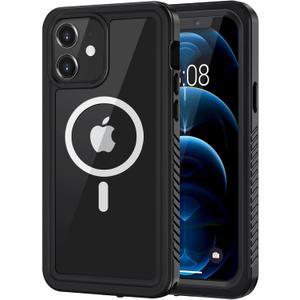 Lanhiem for iPhone 12 Magnetic Case, [Compatible with MagSafe] IP68 Waterproof Dustproof Case with Built-in Screen Protector, Full Body Shockproof Protective Phone Cover for iPhone 12 6.1 inch -Black