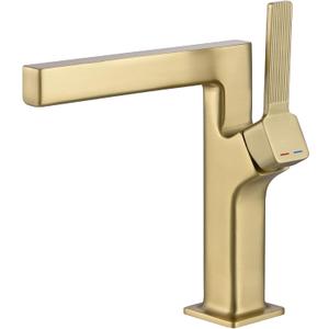 Brushed Gold Single Hole Bathroom Sink FaucetBasin MixerWaterfall Single Handle Lavatory Faucet Including 2 Supply Lines for Restroom Guestroom RV Sink Vanity