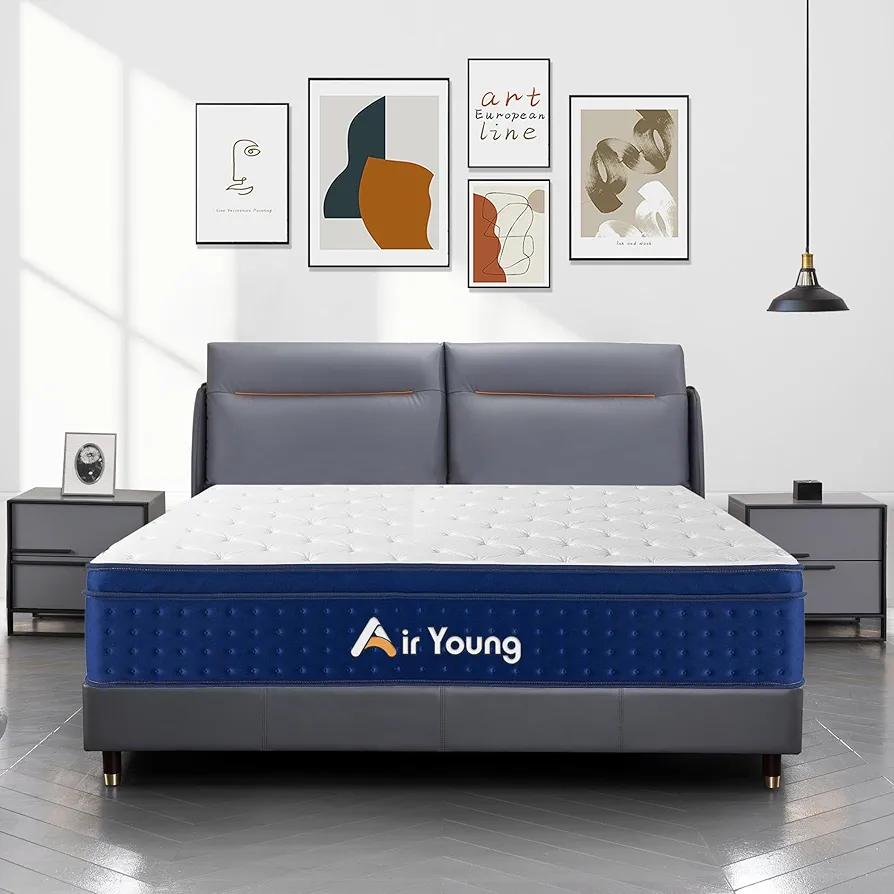 AirYoung Twin Mattress, 10 Inch Gel Memory Foam Pocket Coil Hybrid Mattress in a Box for Back Pain Relief Strong Edge Support, Medium Firm, CertiPUR-US Certified, 100-Night Trial, Blue