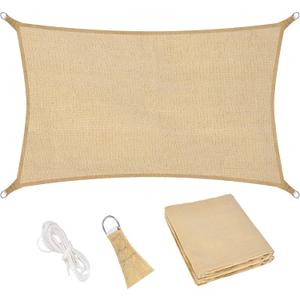 Sun Shade Sail | 6.5' x 10' Sand Rectangle Canopy Sail Shade Cover | UV Block Permeable Sunshade Outdoor for Patio Backyard Deck Pergola