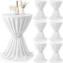 Moukeren 6 Pack Cocktail Table Covers with Magnetic Buckle, 5ft x 5ft Round Cocktail Tablecloth Tables Skirt for High Top for Wedding Party Banquet Bar Reception Decoration White