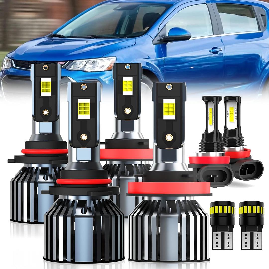 For 2012 2013 2014 2015 2016 Chevy Sonic light Bulbs, 9005 High Beam H11 Low Beam H11 Fog Light License Plate Lights Combo, 8PCS