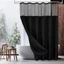 MitoVilla Extra Long 72x84 Shower Curtain Set with Snap-in Liner, Black Waffle XL Heavyweight Fabric Cloth Shower Curtains for Modern Luxury Hotel Spa Bathroom Decor