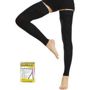 Beister Thigh High Compression Stockings with Silicone Band for Women & Men, 20-30 mmHg Footless Graduated Support Sleeves, Medical Compression Hoses for Varicose Veins, Edema, Flight (XXL, Black)