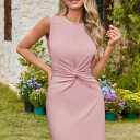 HUUSA Women's Sexy Sleeveless Slim Bodycon Mini Dress Ladies Crewneck Tank Twist Knot Ruched Wrap Short Dresses 2025 (Pink, M)