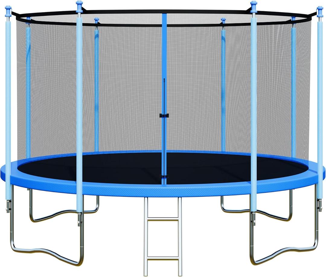 Trampoline Outdoor 12FT 14FT with Enclosure and Ladder, ASTM Approved Recreational Trampoline for Kids and Adults, Anti-Rust Coated Frame