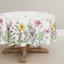 Horaldaily Spring Tablecloth 7070 Inch Round, Wildflowers Floral Butterfly Washable Table Cover for Party Picnic Dinner Decor (White)