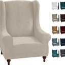 MAXIJIN Stretch Velvet Wingback Chair Slipcover 1-Piece Soft Stylish Plush Slipcovers for Wingback Chairs Thick Rich Velvet Wing Chair Cover with Elastic Bottom (Wing Chair, Khaki)