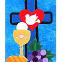 Wettarn First Communion Banner Kit for Boys Girls 9 x 12 Catholic Christian Religious Crafts Felt DIY Holy Communion Banner for Kids Sunday School Church Activity Baptism Party Decoration (Sky Blue)