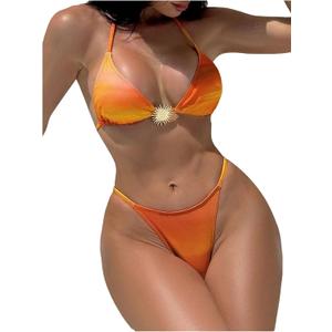 SOLY HUX Women's Triangle Bikini Sets Halter Cheeky Swimsuits Ombre Two Piece High Cut Bathing Suits Summer Beach Outfits M