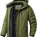 MAOYSSEN Men's Ski Jacket Warm Winter Snow Coat Waterproof Mountain Windbreaker Snowboarding Jacket Hooded for Hiking Traval Army Green S