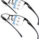 Viseng Progressive Multifocus Reading Glasses - TR90 Temples Blue Light Blocking & Anti UV, Half Frame Multifocal Eyeglasses (Black &Black)