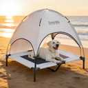 L Outdoor Raised Dog Cot with Canopy & Side Shade - Portable Cooling Elevated Dog Bed for Camping Beach (with Carry Bag) (36" x 30" x 35")