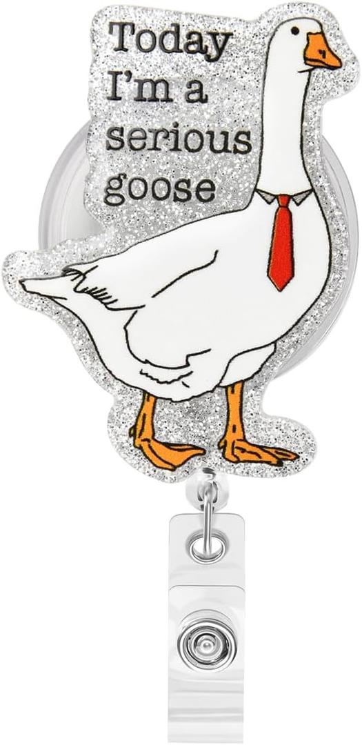 Funny Badge Reels Retractable for Doctor Nursing Pediatric MA CNA LPN OT LPN LVN Medical Worker Healthcare Teacher ID Card Decor (Serious Goose)