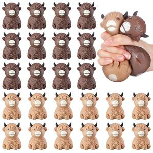 Meooeck 24 Pcs Highland Cow Stress Balls for Adults Mini Highland Cow Stretchy Fidget Ball Animal Squeeze Balls for Easter Basket Stuffer Easter Egg Filler Party Gift ADHD Autism Anxiety