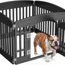 NEWBULIG Dog Playpen 4-Panel, 24IN Puppy Playpen, Stable Dog Play Pen Indoors/Outdoor with Secure Locking Door, Plastic Pet Fence for Small & Medium Dogs (Jet Black)