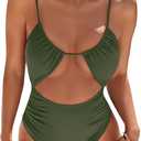 Blooming Jelly Womens One Piece Swimsuit Tummy Control Bathing Suit Sexy Slimming Flattering Cute Cheeky High Cut Swimwear (Medium, Army Green)