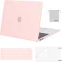MOSISO Compatible with MacBook Air 13 inch Case M1 Chip 2021-2018 Release A2337 A2179 A1932, Plastic Hard Shell&Keyboard Cover&Screen Film&Storage Bag for MacBook Air 13.3 inch Case, Chalk Pink