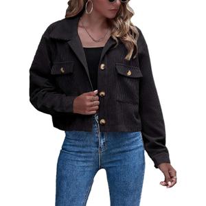 Flygo Womens Fashion Cropped Jacket Corduroy Button Down Shirt Shacket Jackets Lightweight Spring Jackets 2025 Trendy (Small, Black)