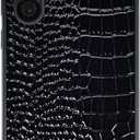 for Samsung Galaxy S23 Case 6.1 Inch, Crocodile Synthetic Patent Leather Cover, Classic Alligator Fashion - Black