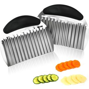 2PCS Large Crinkle Cutters, Heavy Duty Stainless Steel Crinkle Cutter with Ergonomic Non-Slip Handle, Professional Wavy Cutter for Veggies, Potatoes, Carrots, Cucumbers