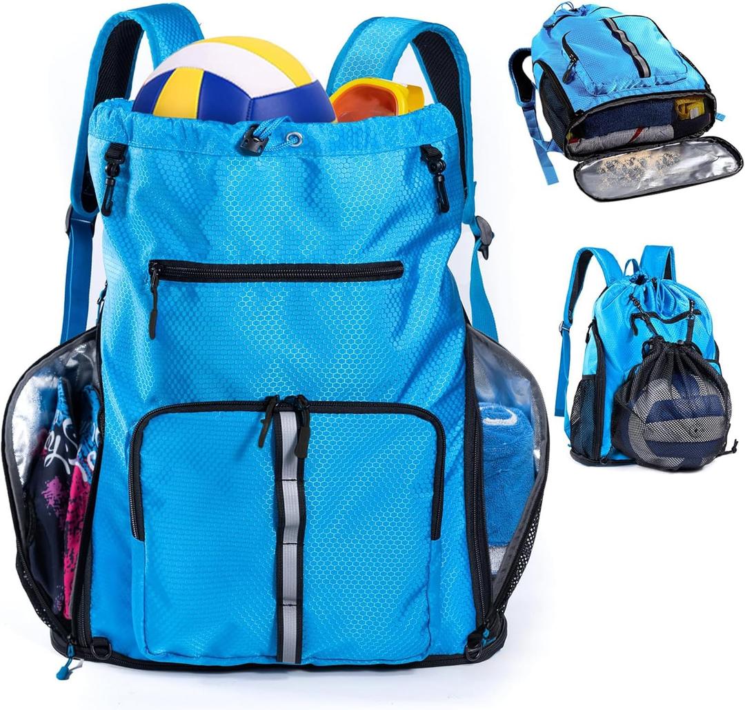 GEMIU Sandproof Beach Bag for Men Women Swim Bag with Wet Pockets with Mesh Shoe Drawstring Bag and Wet-Proof Pockets for Toiletries, Towels, Gym, Travel Blue